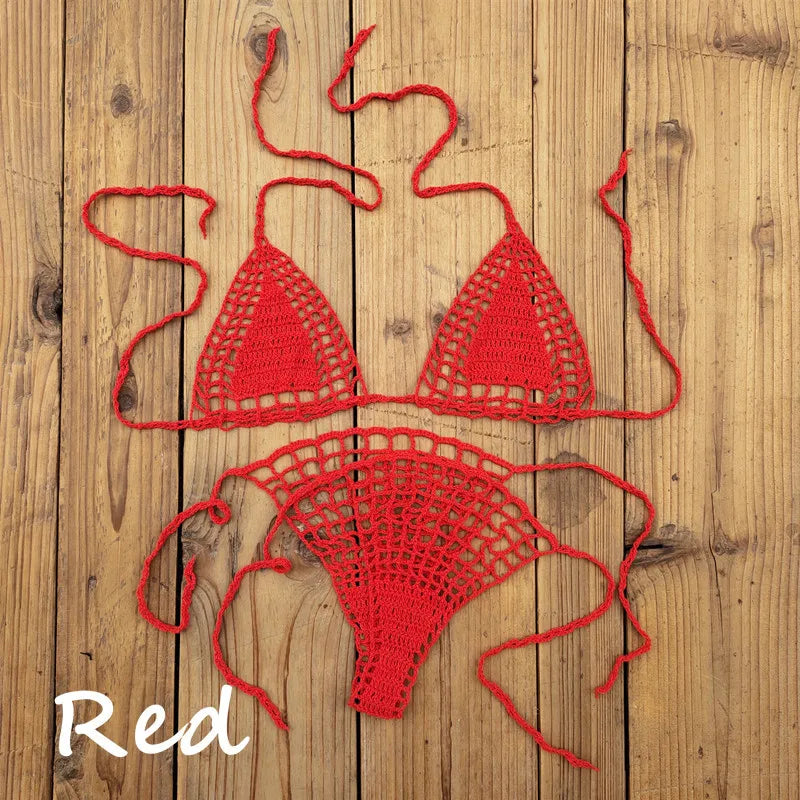 Handmade Crochet Mini Bikini Set Sexy Beach Micro-Swimsuit Sundress - Women's Swimwear