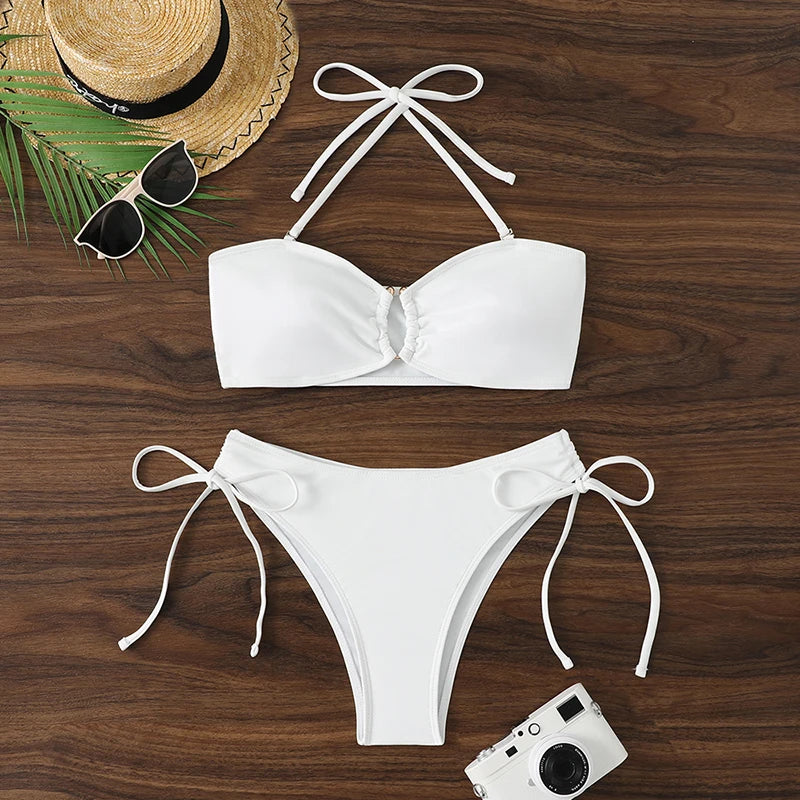 Bikini Women's Swimsuit 2026 Knotted Bathing Suits Woman Swimwear Bandeau Push Up Bikinis Sets Brazilian Beach Wear