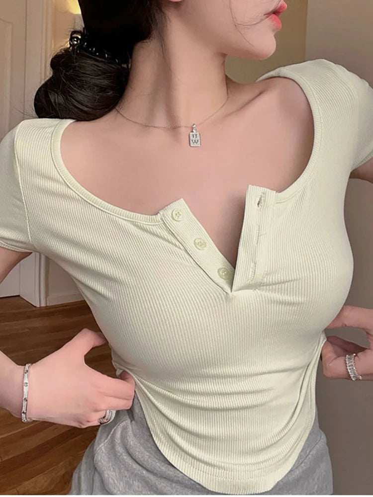 T-Shirt Crop em Algodão Creme