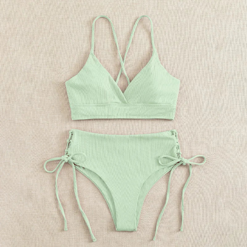 Bikini Set for Women, Sexy Swimsuit, Lace Up, Triangular Bikinis, Solid Color, Beach Swimwear, Bathing Suit