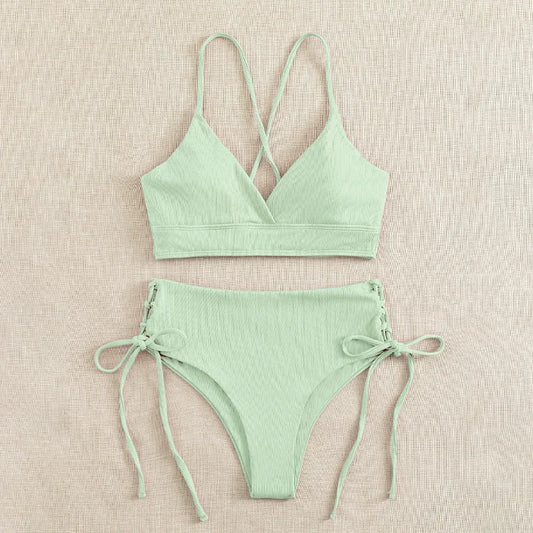 Bikini Set for Women, Sexy Swimsuit, Lace Up, Triangular Bikinis, Solid Color, Beach Swimwear, Bathing Suit