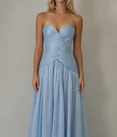 Blue Sweetheart Neck A Line Prom Gowns Backless Pleated Formal Party Gown Floor Length Evening Dress Customized