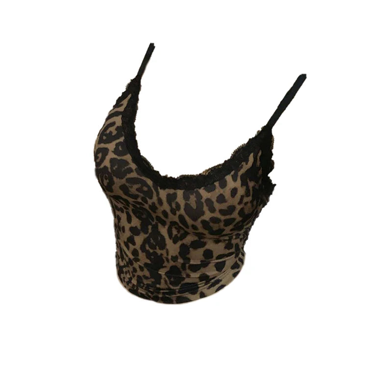Sexy Leopard Print Tank Tops For Women's Clothing 2025 New Black Lace Vest women's Top Party/Music Festival