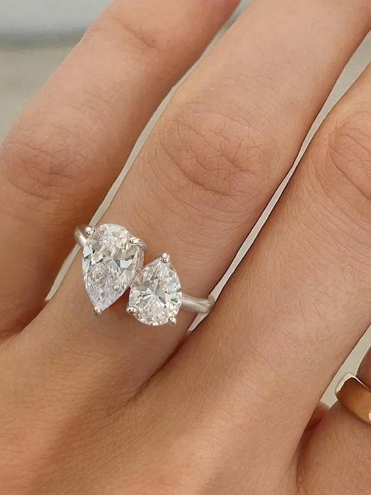 Silver Simple Classic Zircon Water Drop Ring For Women Engagement Wedding Luxury High Quality