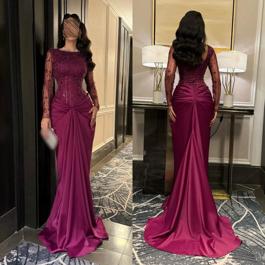 High Quality Formal Luxury Evening Dress Glitter Long Sleeves Mermaid Floor-length Bespoke Occasion Elegant Party