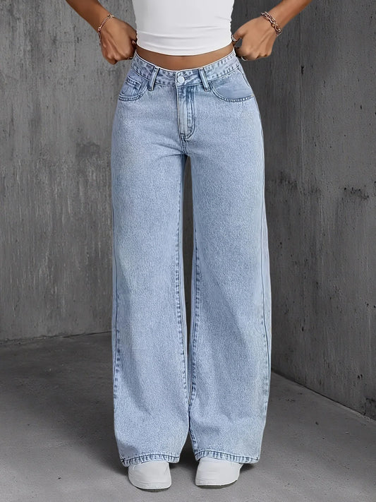 Jeans For Woman Clothes Light Blue Wide Leg Denim Pants Loose Fashion Simple Stretch Free Four Seasons Popular Casual