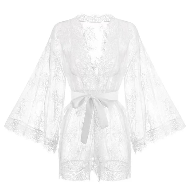 Sexy Lace Ladies Single Size Loose Black and White Bathrobes