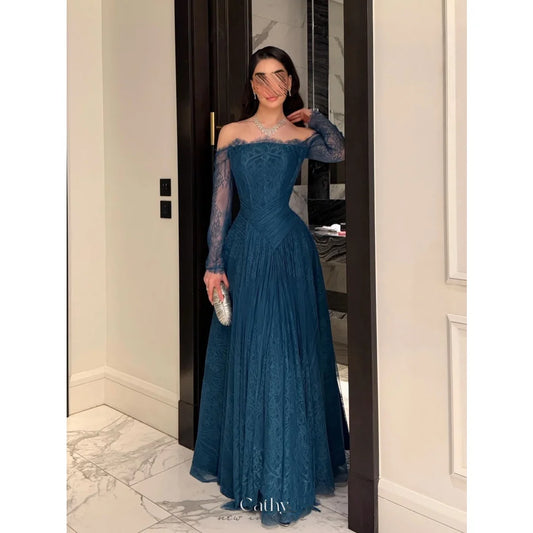 Navy Blue Sweetheart Neck Detachable Cape Prom Dress Sequins A-line vestidos de noche Floor-Length Formal 2026