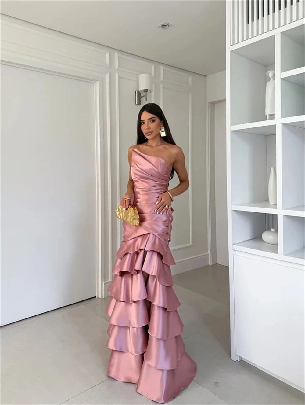 Pink Tiered Ruffle Mermaid Corset Prom Dresses Sleeveless Vestidos De Noche Floor-Length Formal Evening 2026