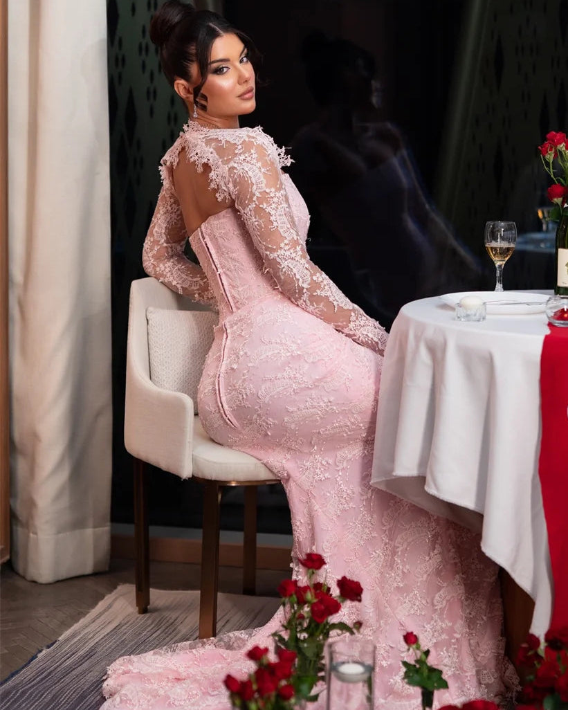 Pink Mermaid Elegant Evening Gown Formal Wedding Dress Premium Designer Beautiful