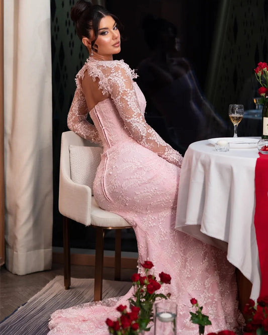 Pink Mermaid Elegant Evening Gown Formal Wedding Dress Premium Designer Beautiful