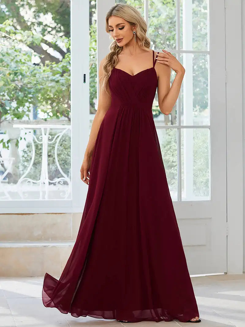 Elegant Evening Dress V Back Backless Floor-Length Ever Pretty of Chiffon Wrinkle Mint Green Bridesmaid Dress