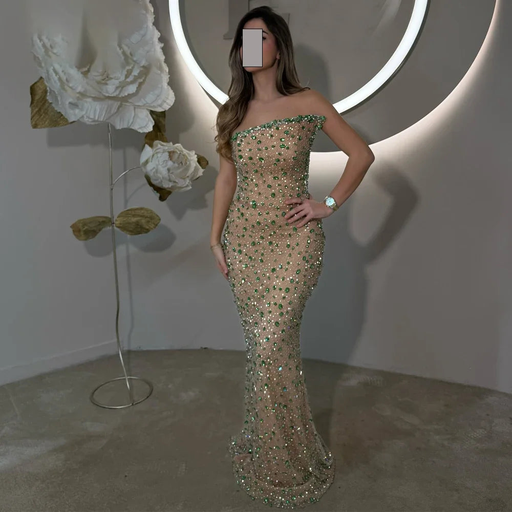 Rhinestones Evening Dresses for Woman Elegant Strapless Mermaid Lace-up Special Occasion Gown Vestidos De Gala