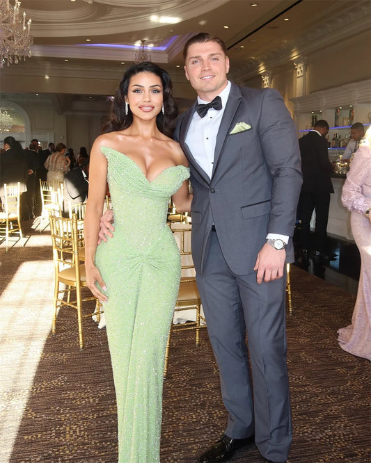Green Off Shoulder Sequin Dresses Mermaid Exquisite Sweep Train Evening Dress 2025