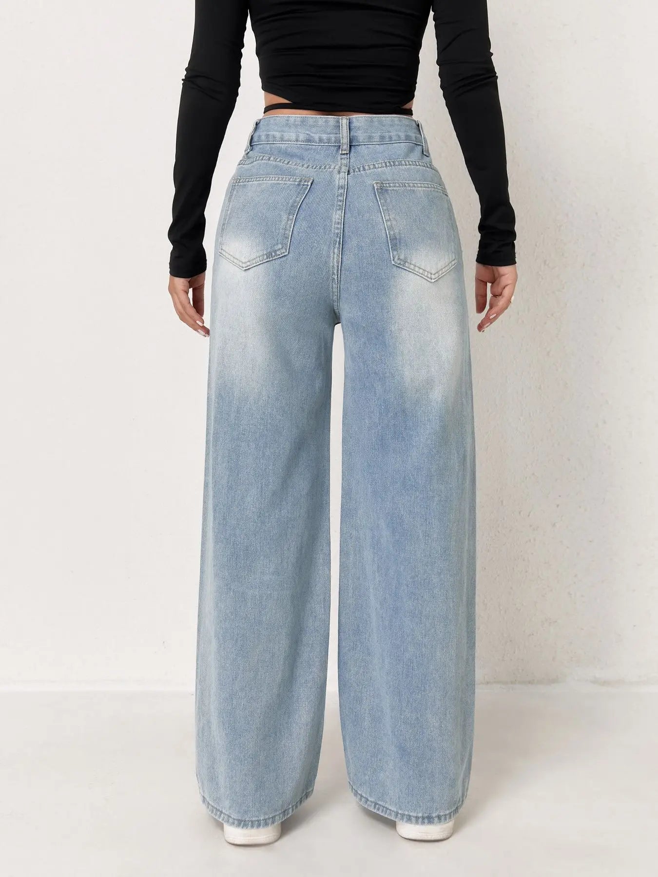 Jeans For Woman Clothes Light Blue Wide Leg Denim Pants Loose Fashion Simple Stretch Free Four Seasons Popular Casual