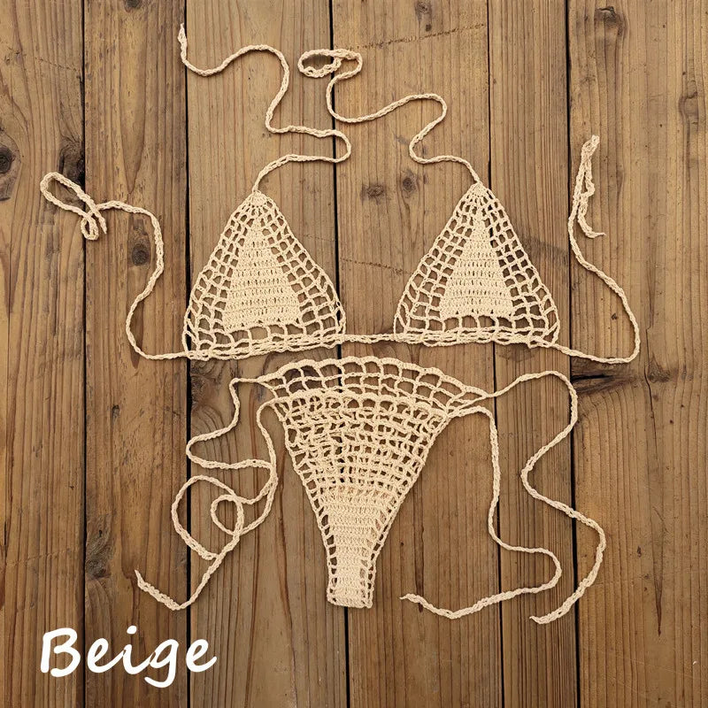 Handmade Crochet Mini Bikini Set Sexy Beach Micro-Swimsuit Sundress - Women's Swimwear