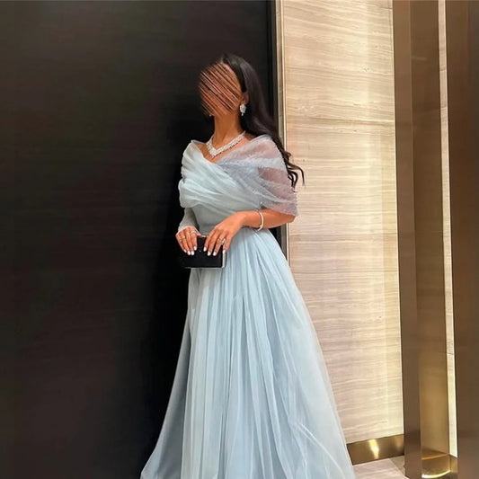 Sky Blue A-Line Evening Dress 2026 Prom Dress Beading Elegant Formal Gowns Women Ladies