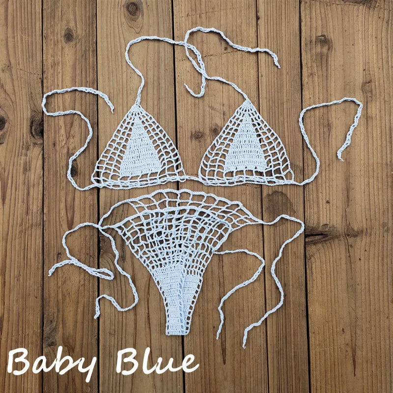 Handmade Crochet Mini Bikini Set Sexy Beach Micro-Swimsuit Sundress - Women's Swimwear