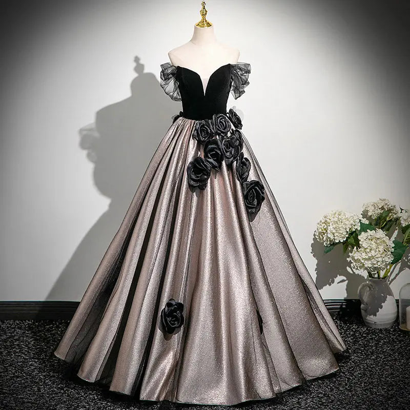 2026 New Women's Black Stiff Chiffon Strapless Evening Dress Fashionable Slimming Banquet Back Strap Long Fluffy Skirt