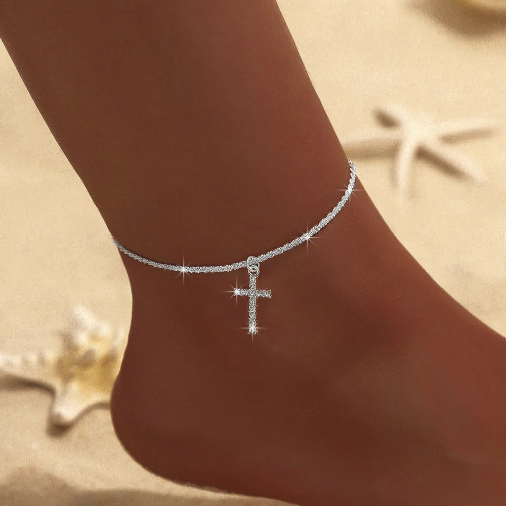 Bracelets for Women Girl Trendy Waterproof Zircon Charm Dainty Layer Chain Anklets