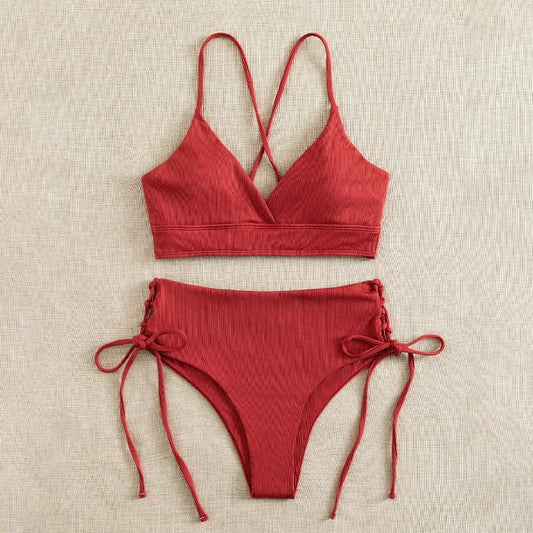Bikini Set for Women, Sexy Swimsuit, Lace Up, Triangular Bikinis, Solid Color, Beach Swimwear, Bathing Suit