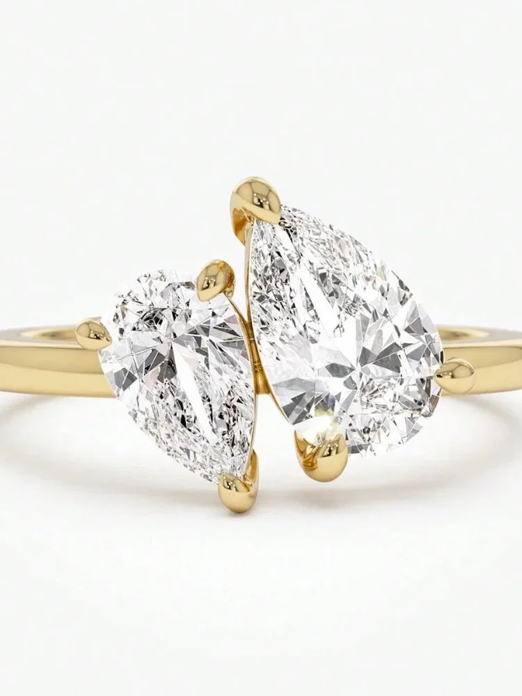 Silver Simple Classic Zircon Water Drop Ring For Women Engagement Wedding Luxury High Quality