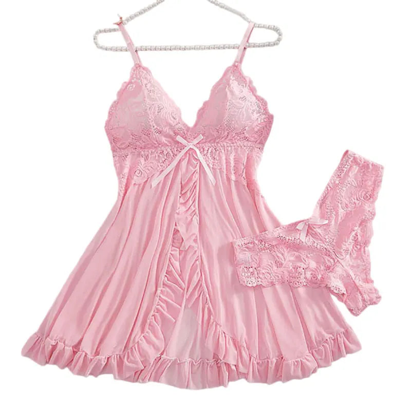 Woman Underwear Nightgown Thong Sets Plus Size Suspender Lace Lingerie Sexy Accessories Erotic Bra Nightdress lencería