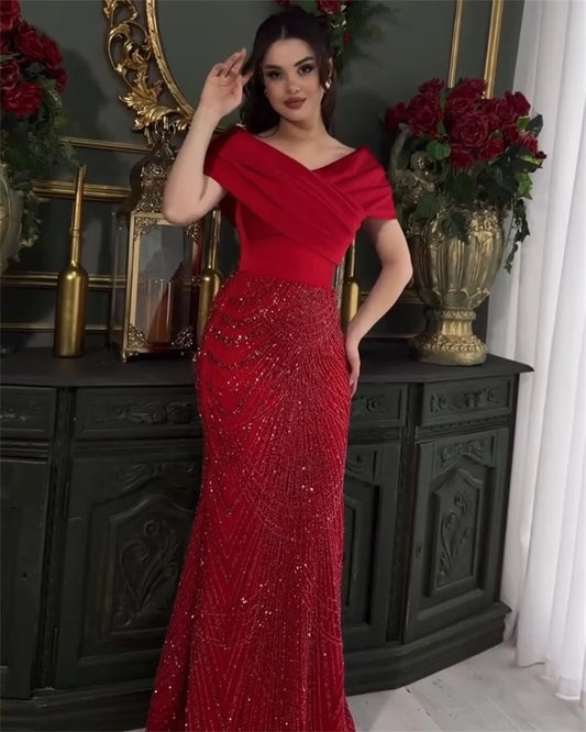Red Mermaid Prom Dresses Beaded Off the Shoulde vestidos de noche Floor-Length Formal Evening 2025