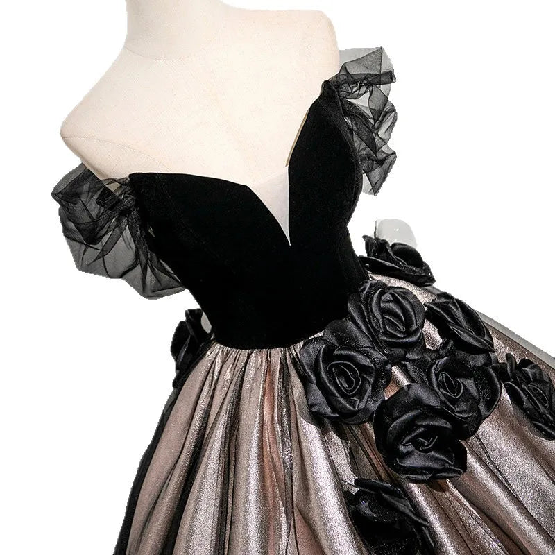 2026 New Women's Black Stiff Chiffon Strapless Evening Dress Fashionable Slimming Banquet Back Strap Long Fluffy Skirt