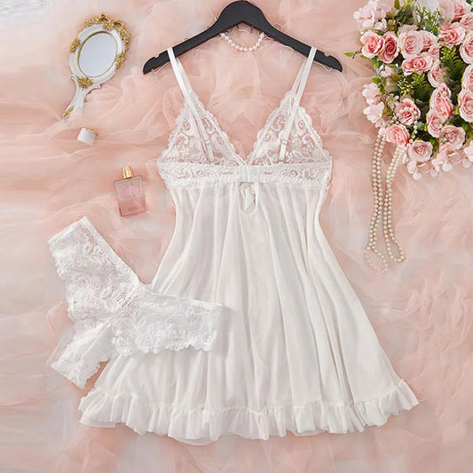 Woman Underwear Nightgown Thong Sets Plus Size Suspender Lace Lingerie Sexy Accessories Erotic Bra Nightdress lencería