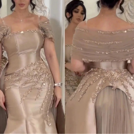 Women's Evening Dresses for Special Occasions Champagne Satin Prom Dresses 2025 Beads Party Luxurious