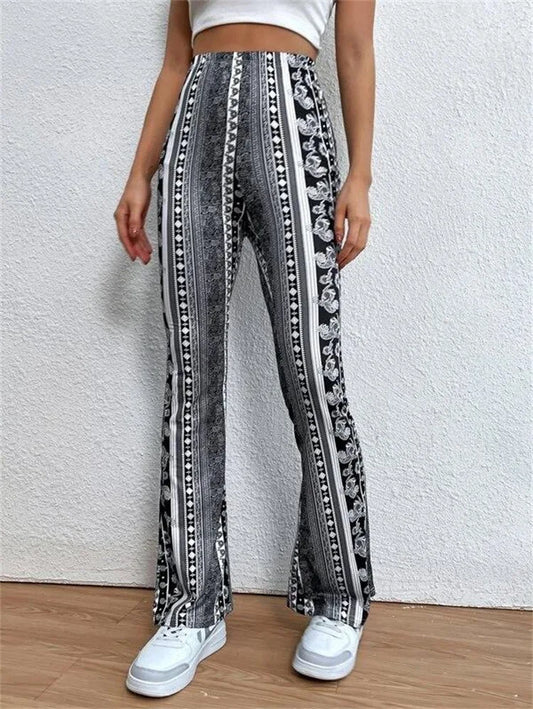 Street Style Women's High Elasticity Tight Fitting Slightly Flared Sexy Printed Pants Leggings