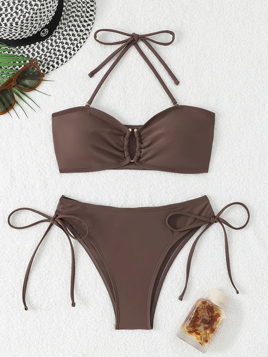 Bikini Women's Swimsuit 2026 Knotted Bathing Suits Woman Swimwear Bandeau Push Up Bikinis Sets Brazilian Beach Wear