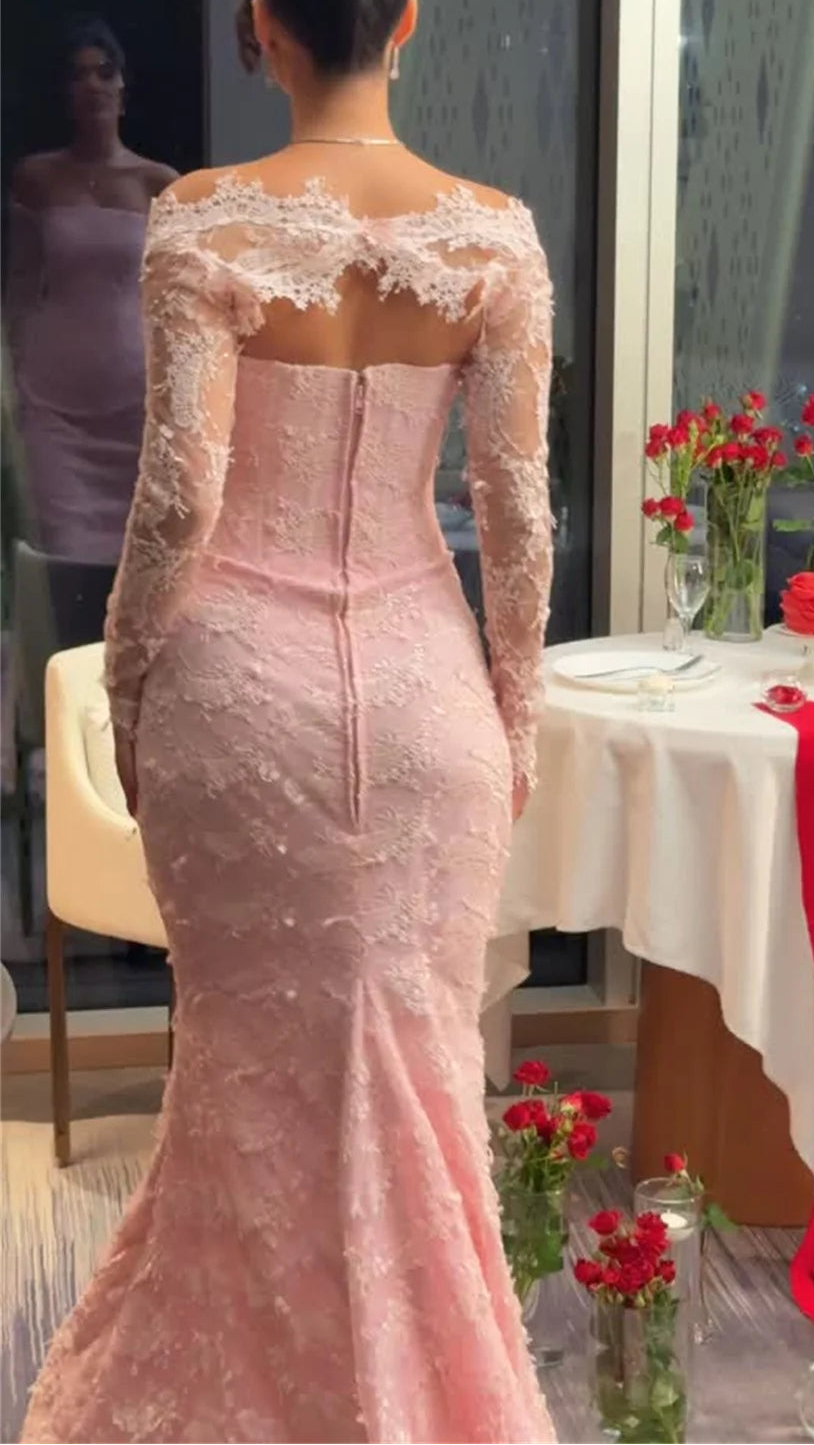 Pink Mermaid Elegant Evening Gown Formal Wedding Dress Premium Designer Beautiful