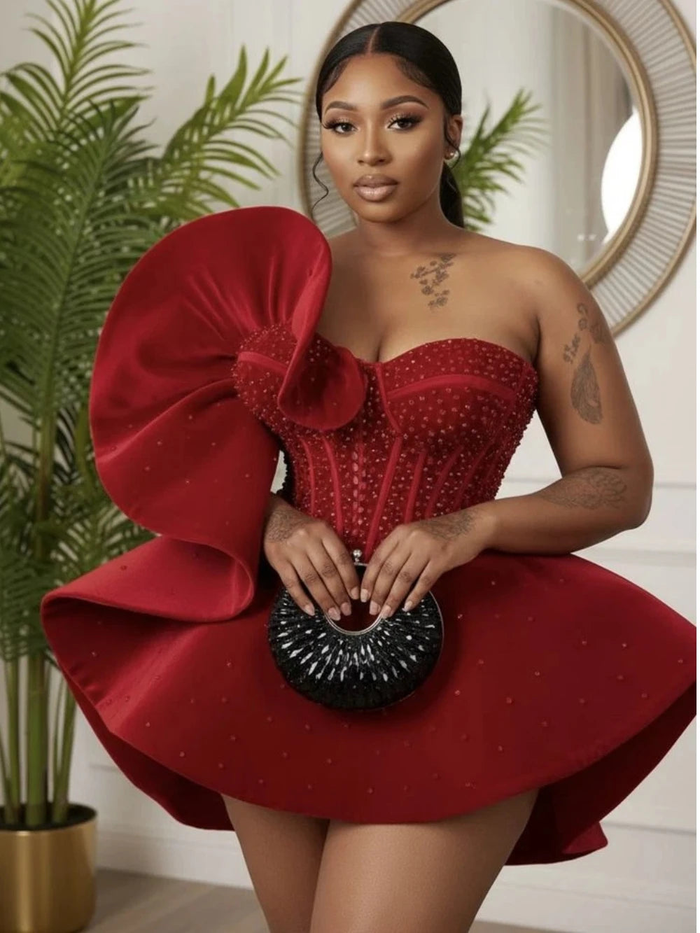 Crystal Bow Cocktail Dress African Women Sweetheart Formal Occasion Birthday Party