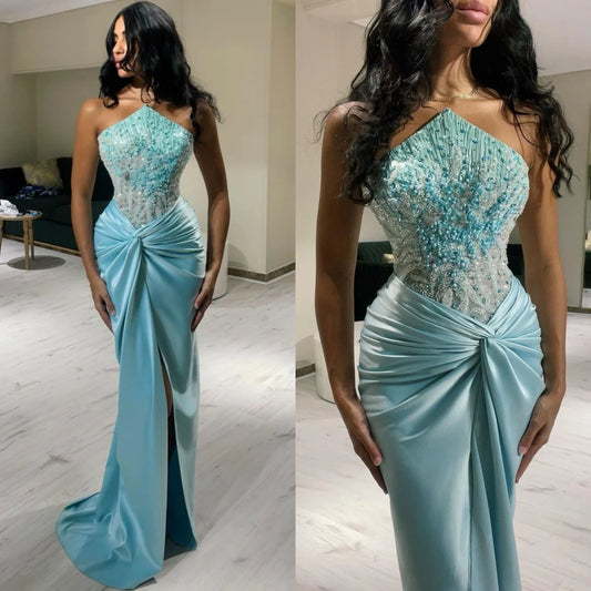 Modern Style Formal Evening Strapless Mermaid Beadings Bespoke Occasion  Prom Dresses