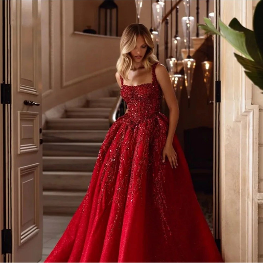 Dresses for Special Occasions Hand-made Beads Luxurious Women's Evening Dresses Large Sizes Square Leader Shiny