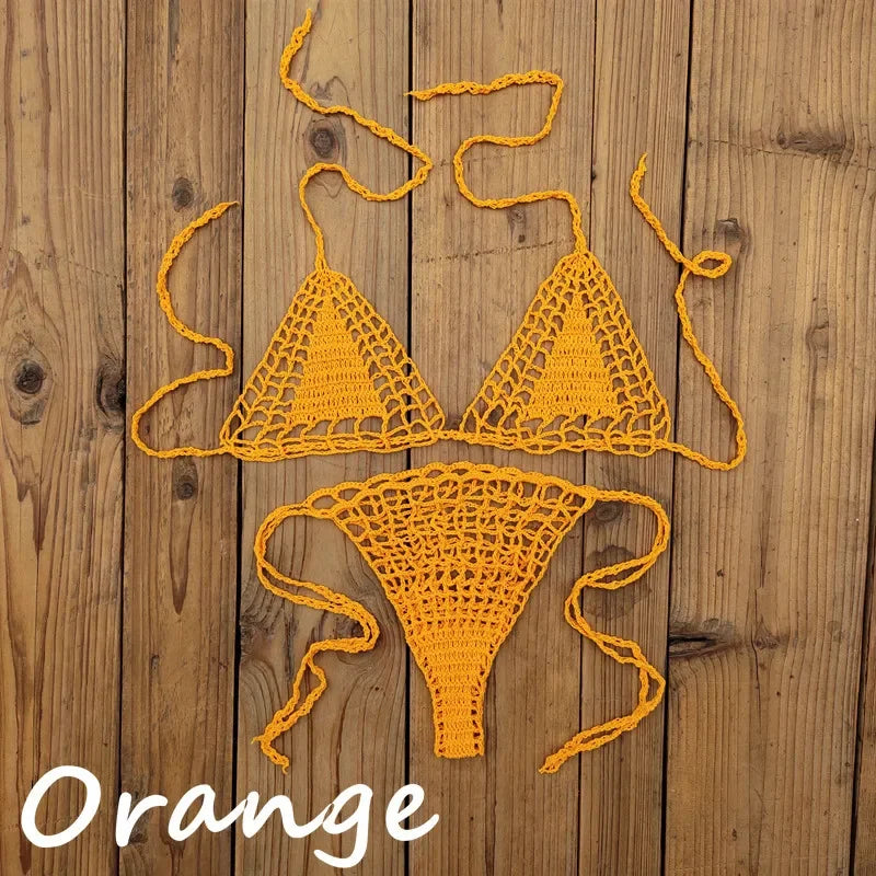 Handmade Crochet Mini Bikini Set Sexy Beach Micro-Swimsuit Sundress - Women's Swimwear