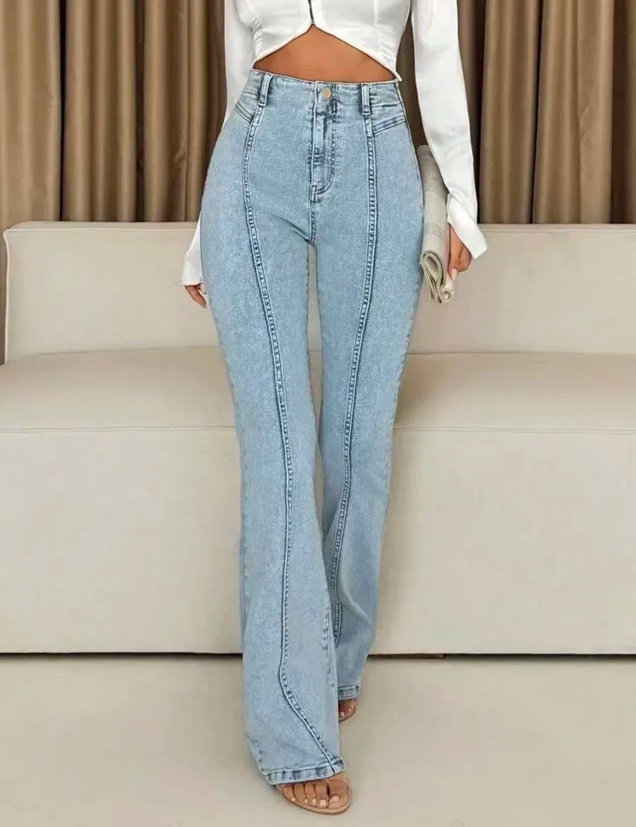 Women's High-Waisted Light Blue Flared Jeans