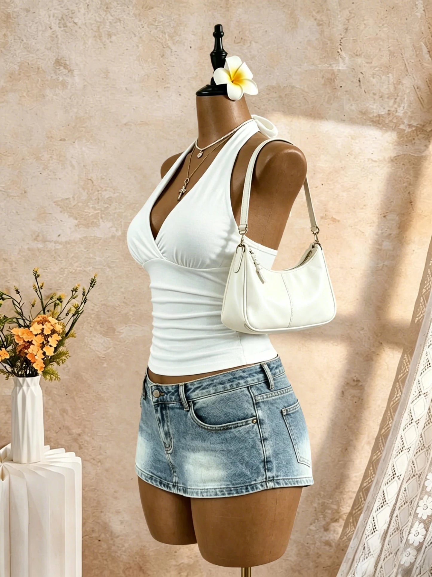 Women Halter Deep V Cross Wrap Side Ruched Slim Crop Camisole 2026 Summer Y2K Solid White Sleeveless Casual Daily Tank Top