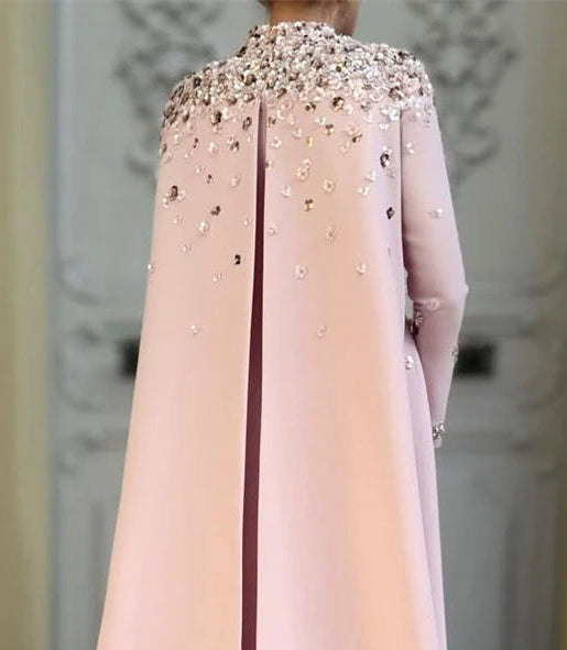 Evening Dresses Women High Collar Rhinestone Saudi Modern Style Long Sleeves A-line Party Dress