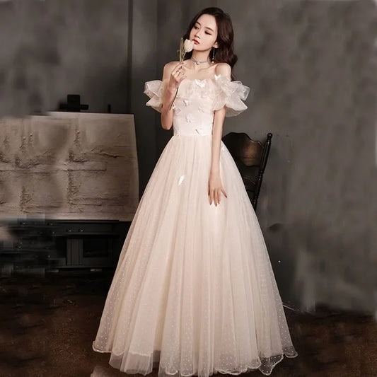 Shoulder Tied Evening Dress for Women 2026 New Style Banquet Host Pong Performance Dress High End Bridesmaid
