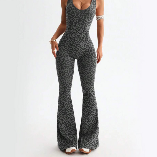 Women Flare Leg Yoga Romper Backless Criss Cross Workout Bodysuit Scrunch Butt Lift Gym Fitness Wear