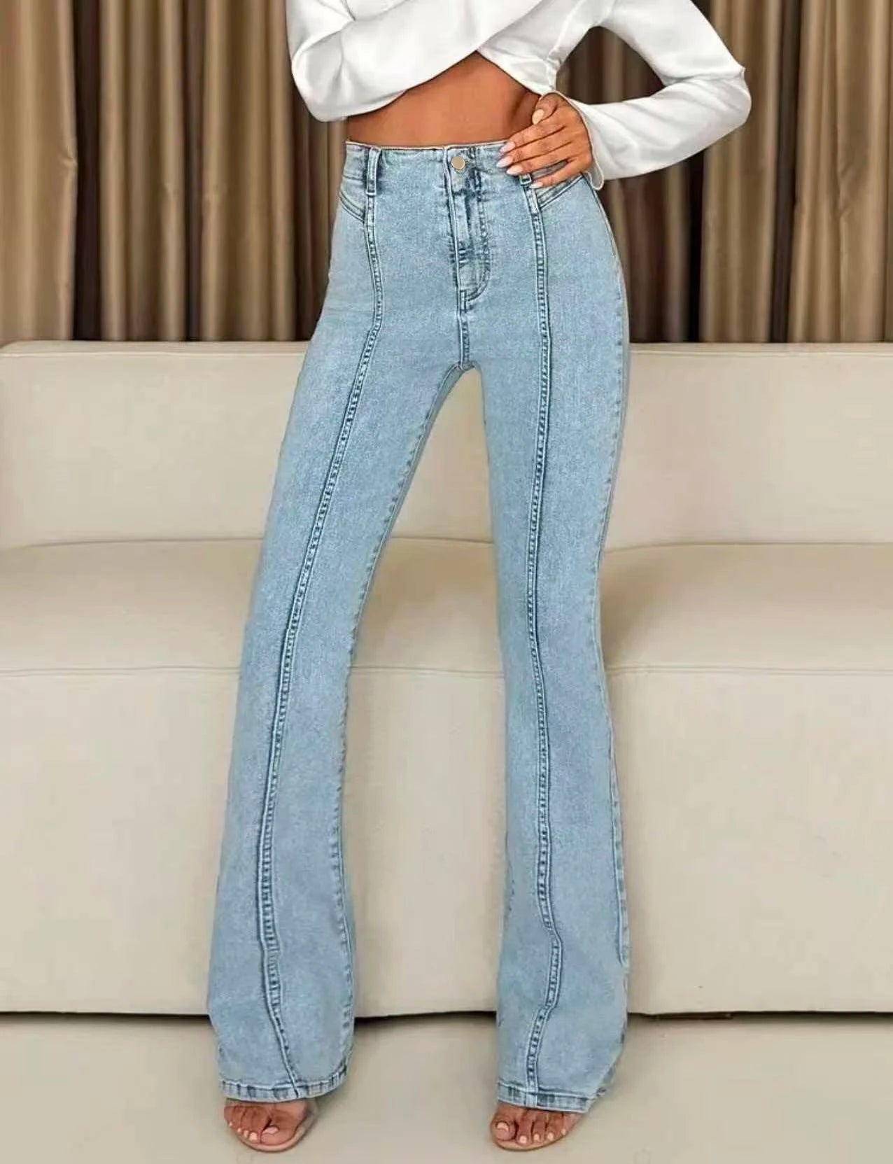 Women's High-Waisted Light Blue Flared Jeans