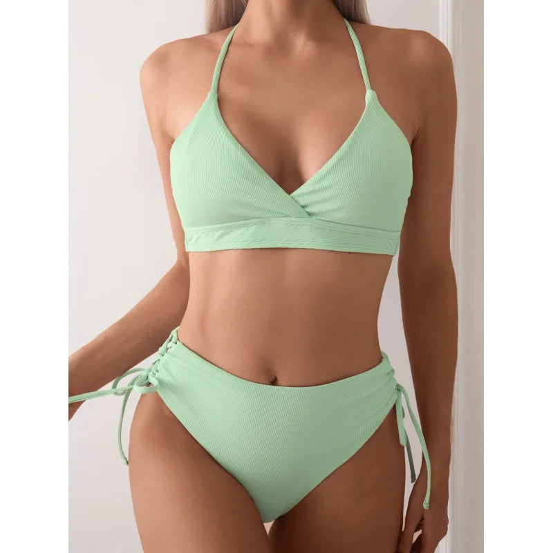 Bikini Set for Women, Sexy Swimsuit, Lace Up, Triangular Bikinis, Solid Color, Beach Swimwear, Bathing Suit