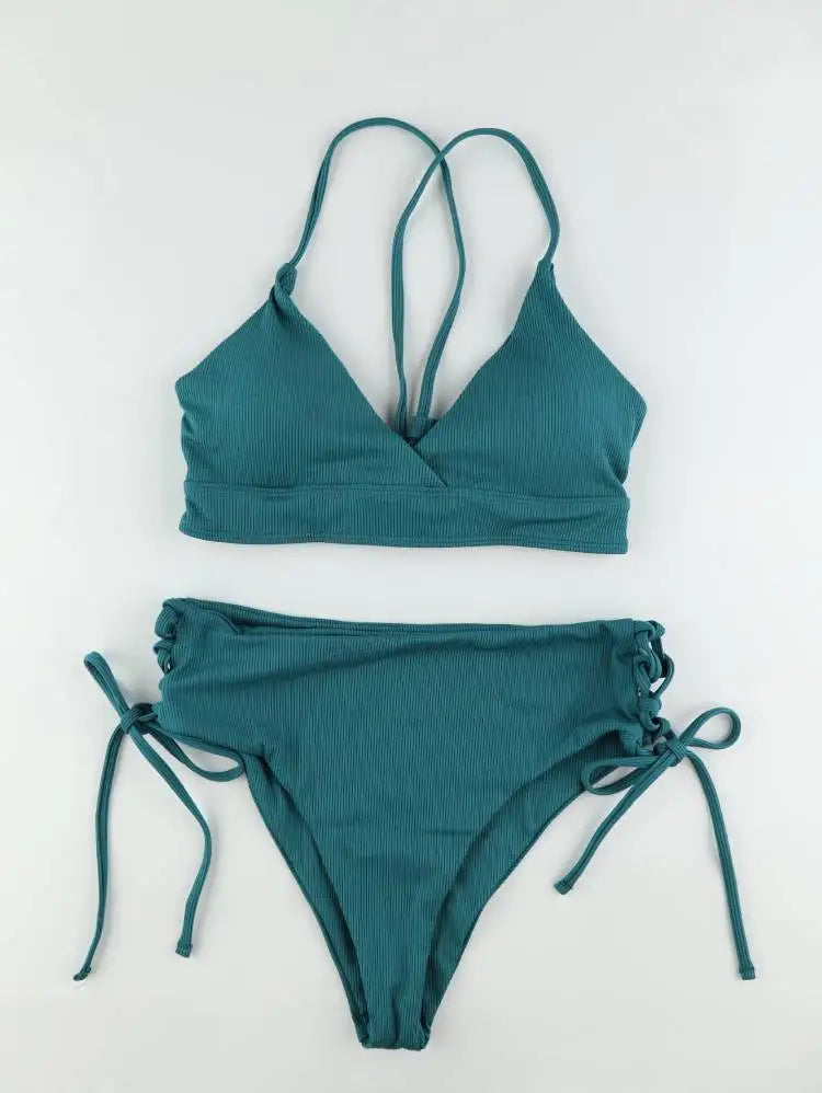Bikini Set for Women, Sexy Swimsuit, Lace Up, Triangular Bikinis, Solid Color, Beach Swimwear, Bathing Suit