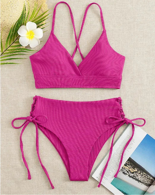 Bikini Set for Women, Sexy Swimsuit, Lace Up, Triangular Bikinis, Solid Color, Beach Swimwear, Bathing Suit