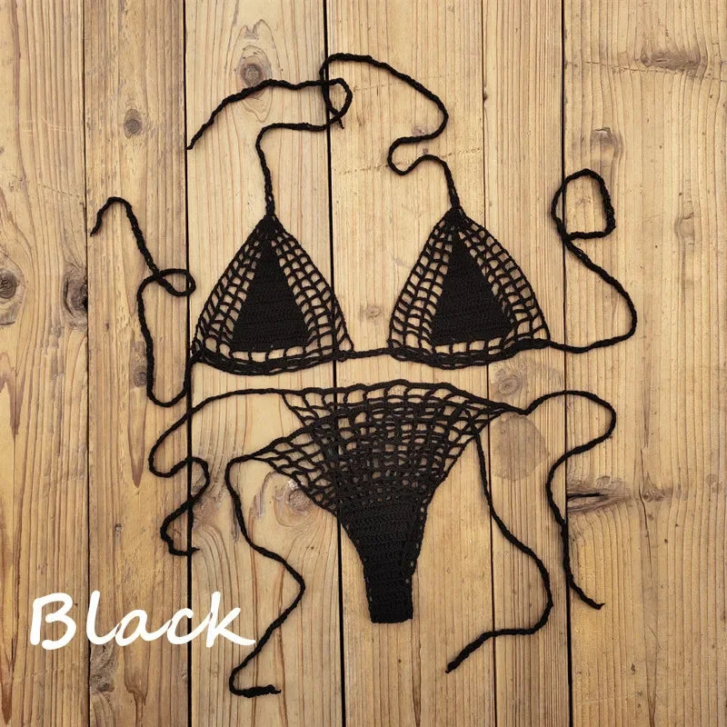 Handmade Crochet Mini Bikini Set Sexy Beach Micro-Swimsuit Sundress - Women's Swimwear