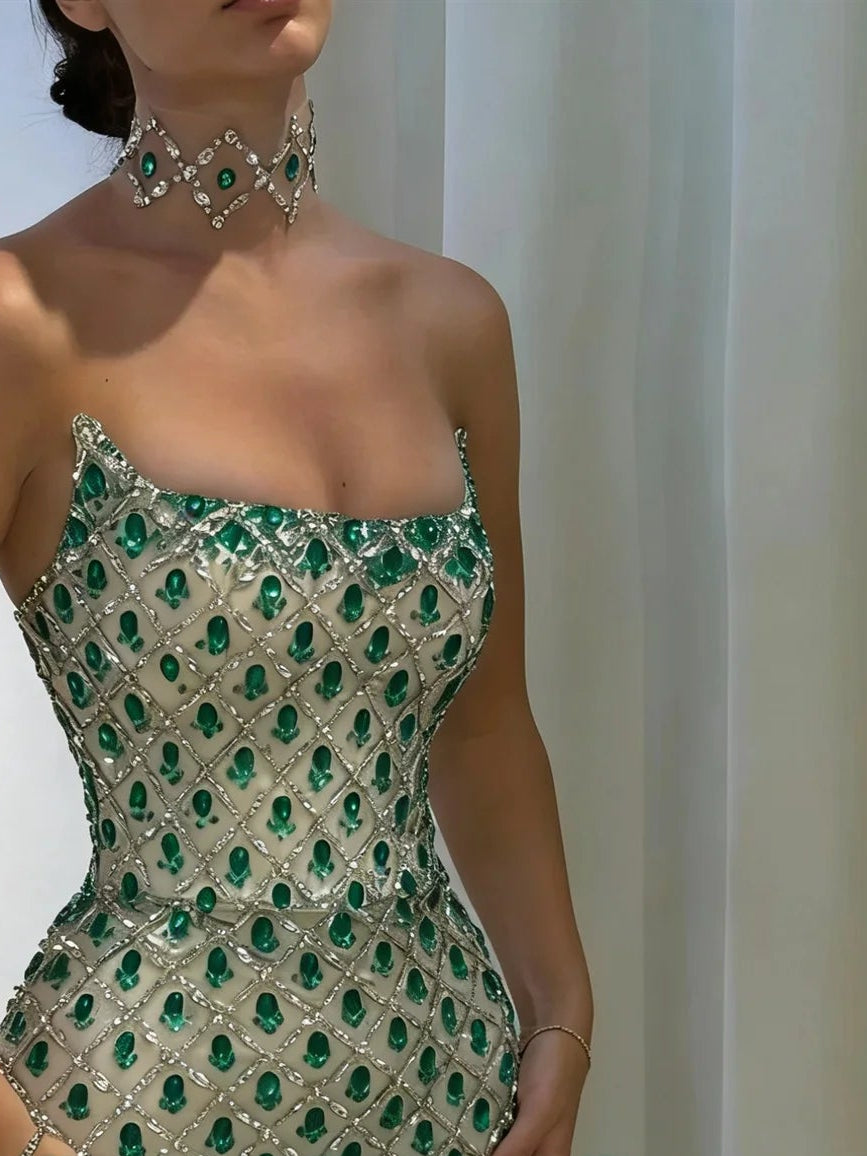 Luxury Mermaid Evening Dresses for Women Rhinestones Strapless Dubai Formal Party Gowns Vestidos De Fiesta