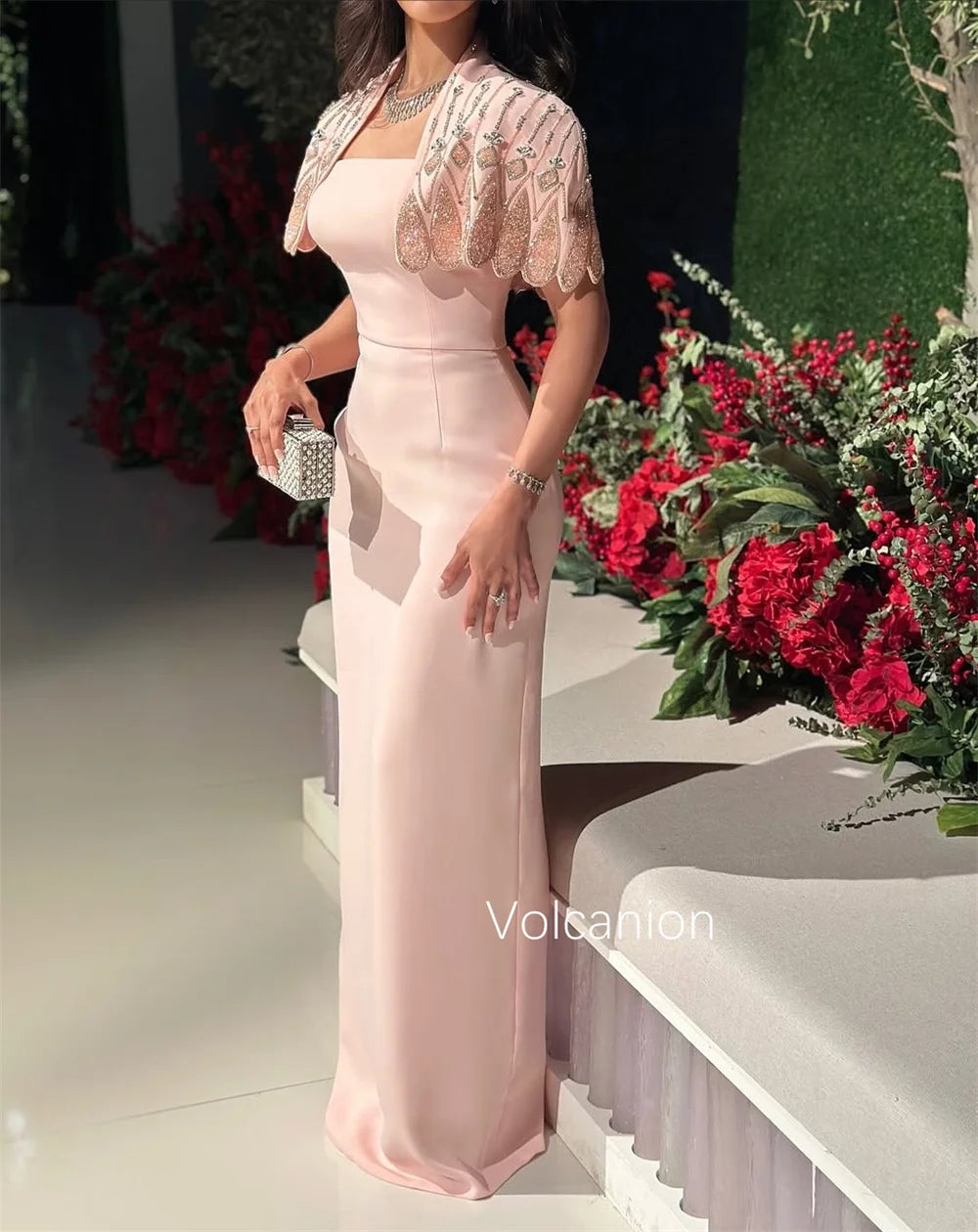 Pleat Sequined Straight Square Neck Long Dresses Bespoke Occasion Cocktail Sparkle Elegant